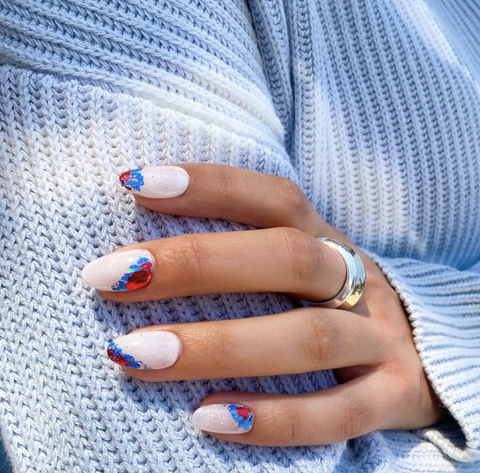 light blue and white nails