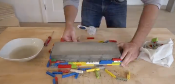 backsplash using concrete and legos