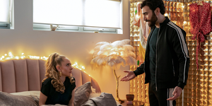 a still from ted lasso season 2, featuring actors juno temple and brett goldstein