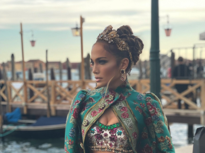 J.Lo Stuns in a Crown and Cape at Dolce & Gabbana Alta Moda Show