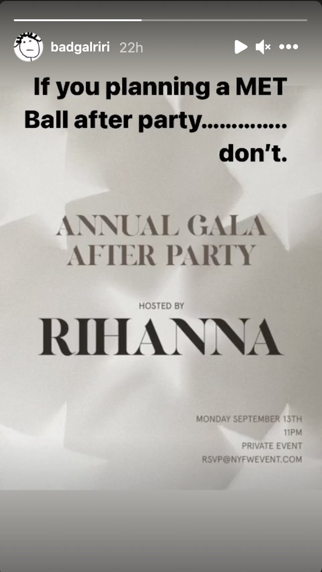 rihanna met gala after party announcement on her instagram story