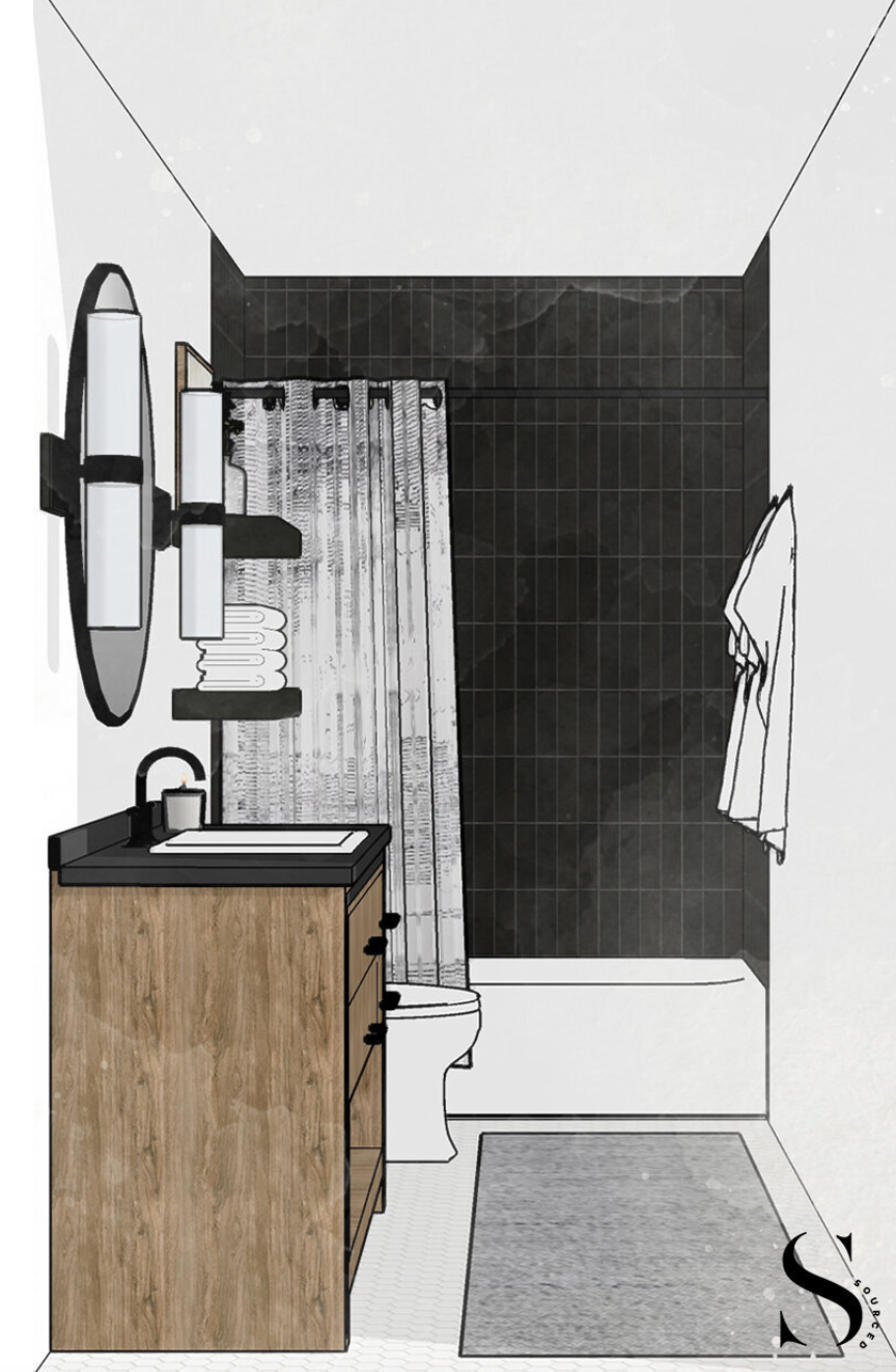 Interior Design Project Concept, Hand Drawing Custom Architecture, Black  and White Ink Sketch, Blueprint Showing Classic Bathroom Stock Image -  Image of black, classic: 127231019