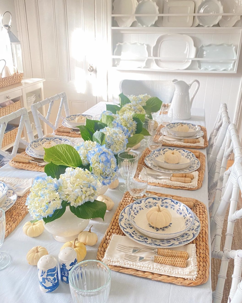 blue and white thanksgiving table