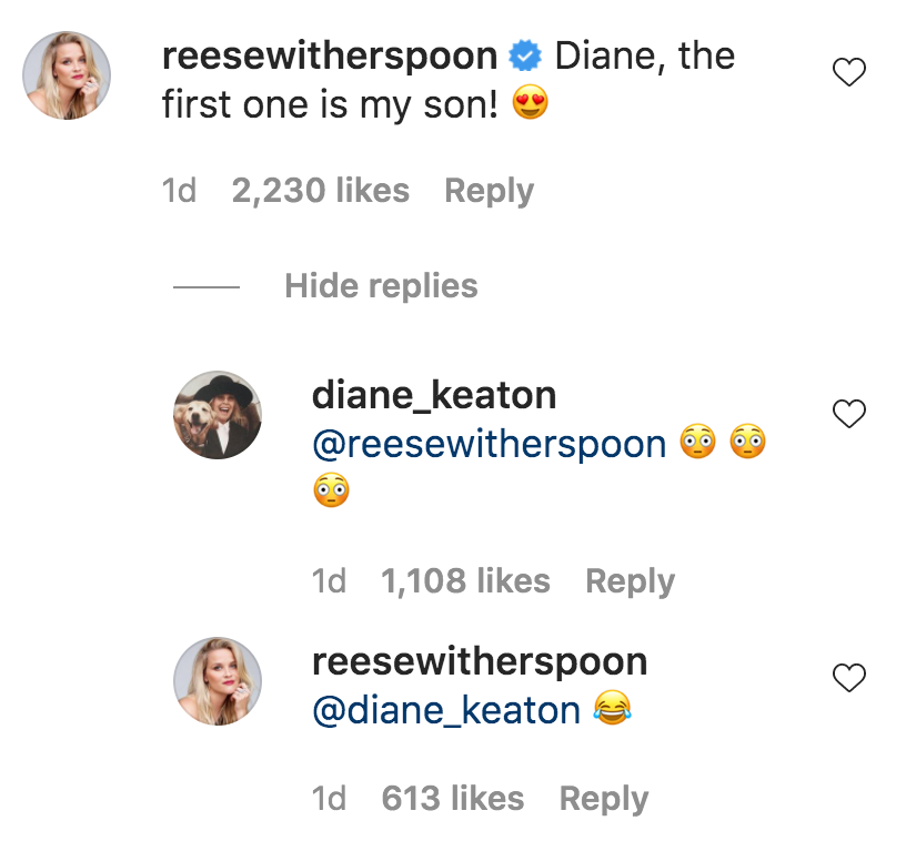 reese witherspoon called out diane keaton on instagram and fans are totally losing it