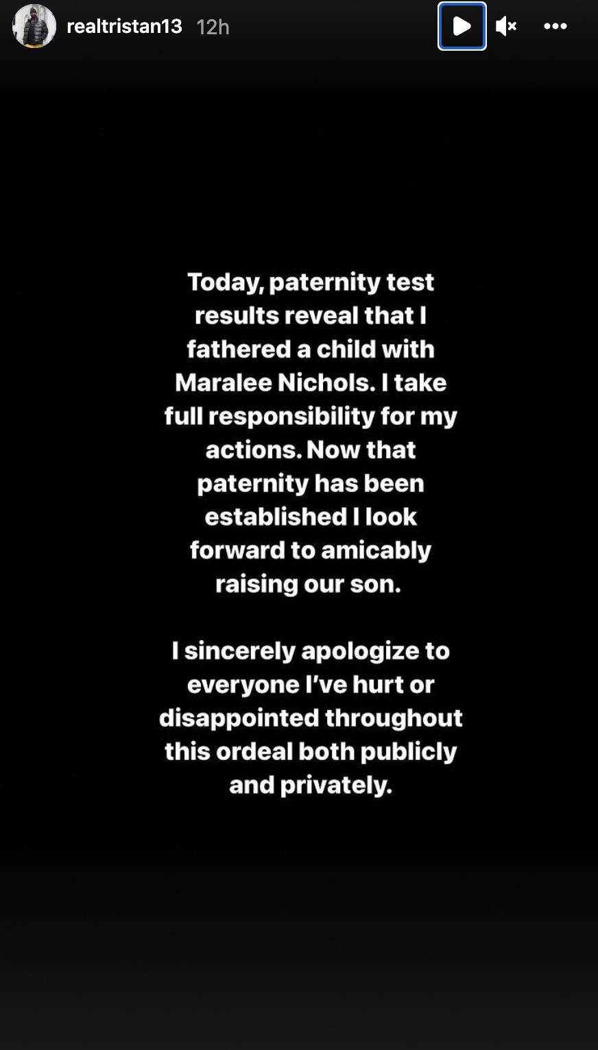 tristan thompson confirms paternity of son with maralee nichols