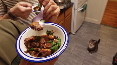 june and aaron eat bowls of instant pot braised pork
