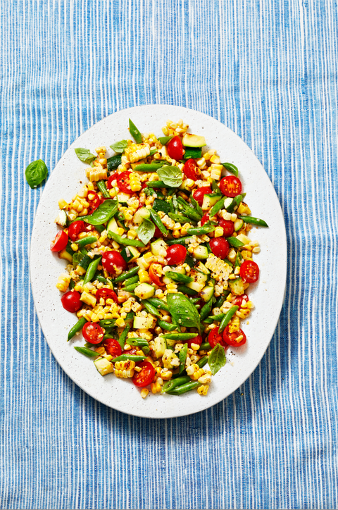 vegan succotash with tomato, corn, and green beans