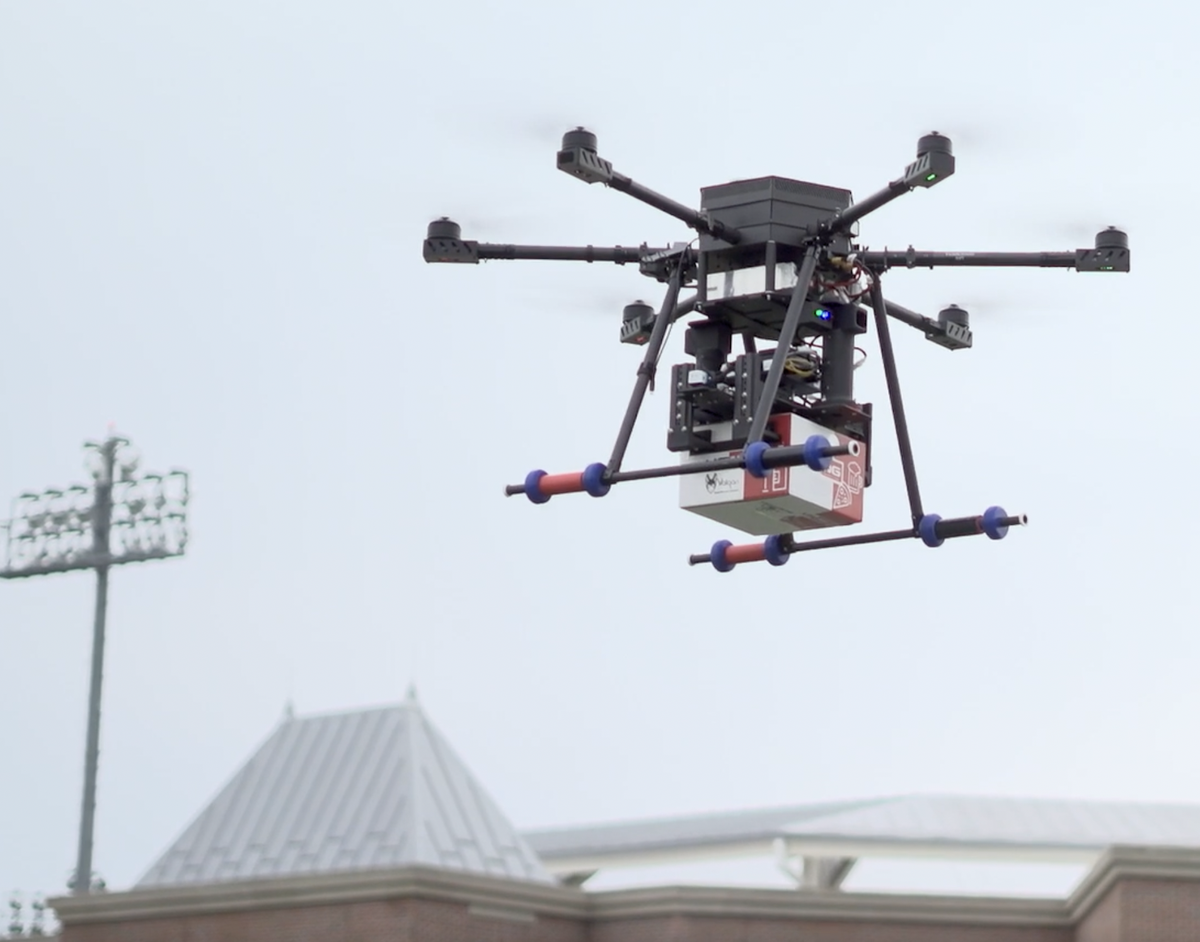 drone delivering food in sky