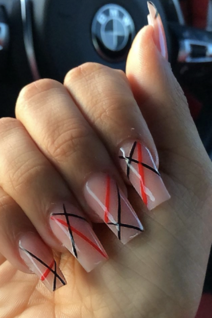 red and black white nail art