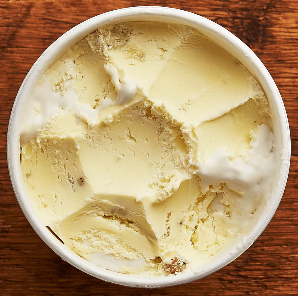 deviled egg custard with smoked black tea ice cream