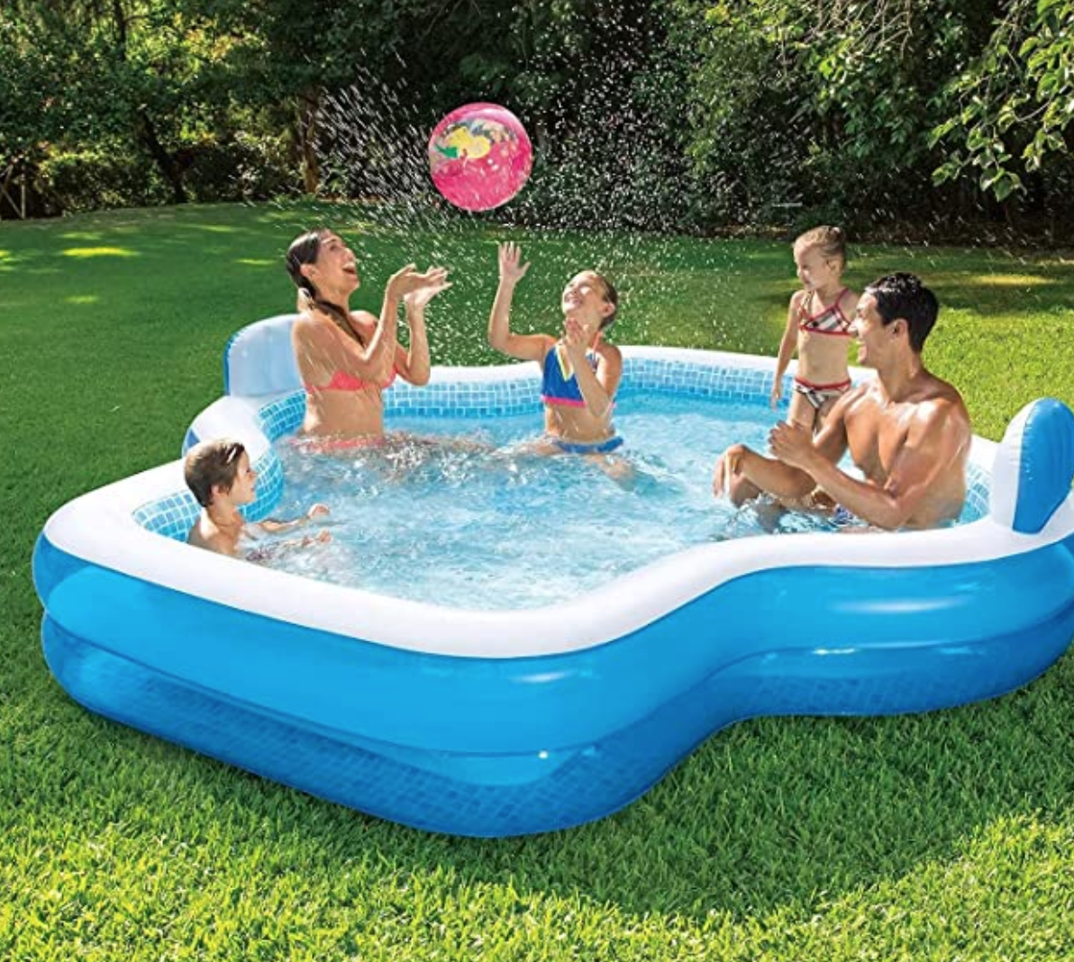 New Version 2021 Members Mark Elegant Family Pool 10 Feet Long 2 Inflatable Seats with Backrests 