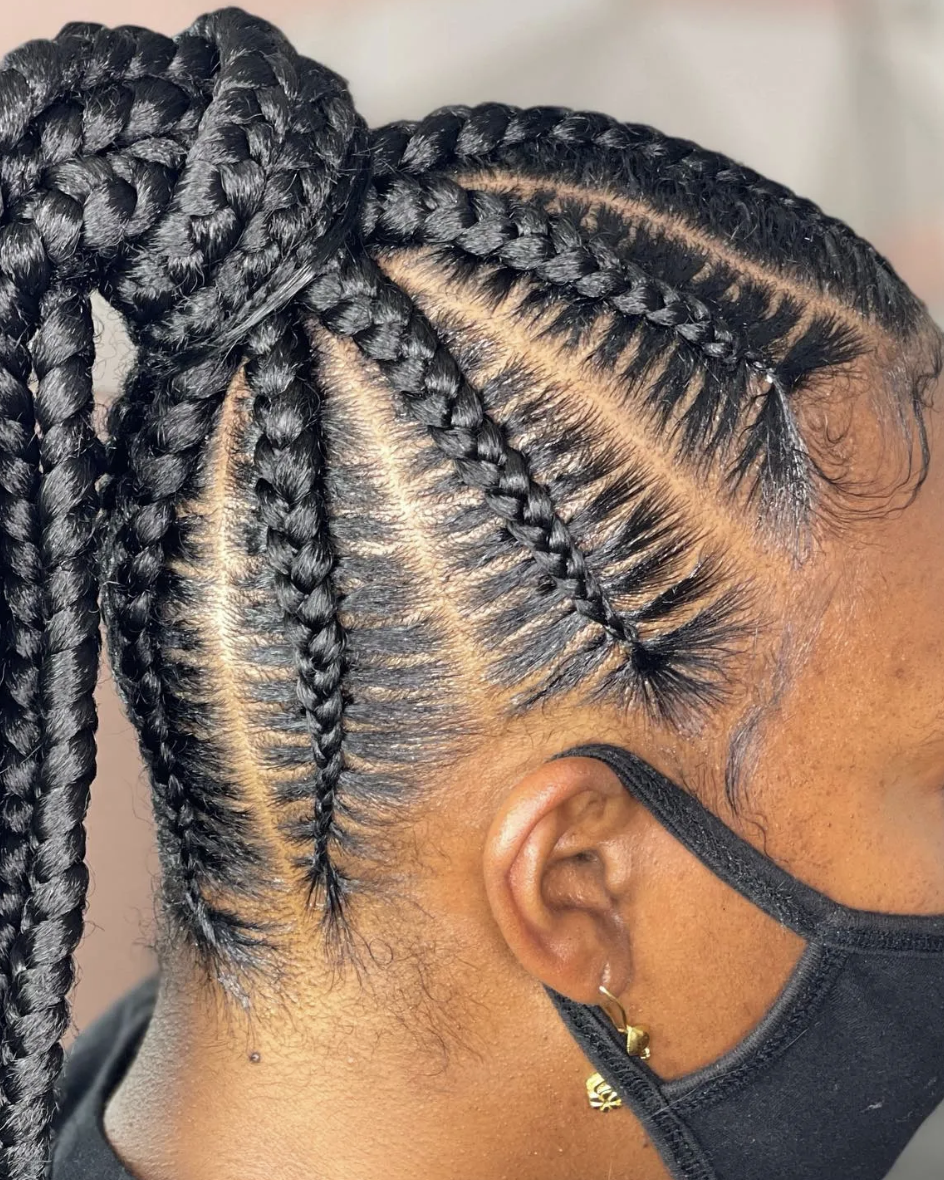 Large Half Feed-In, Half Box Braids - Braiding Services - Afro