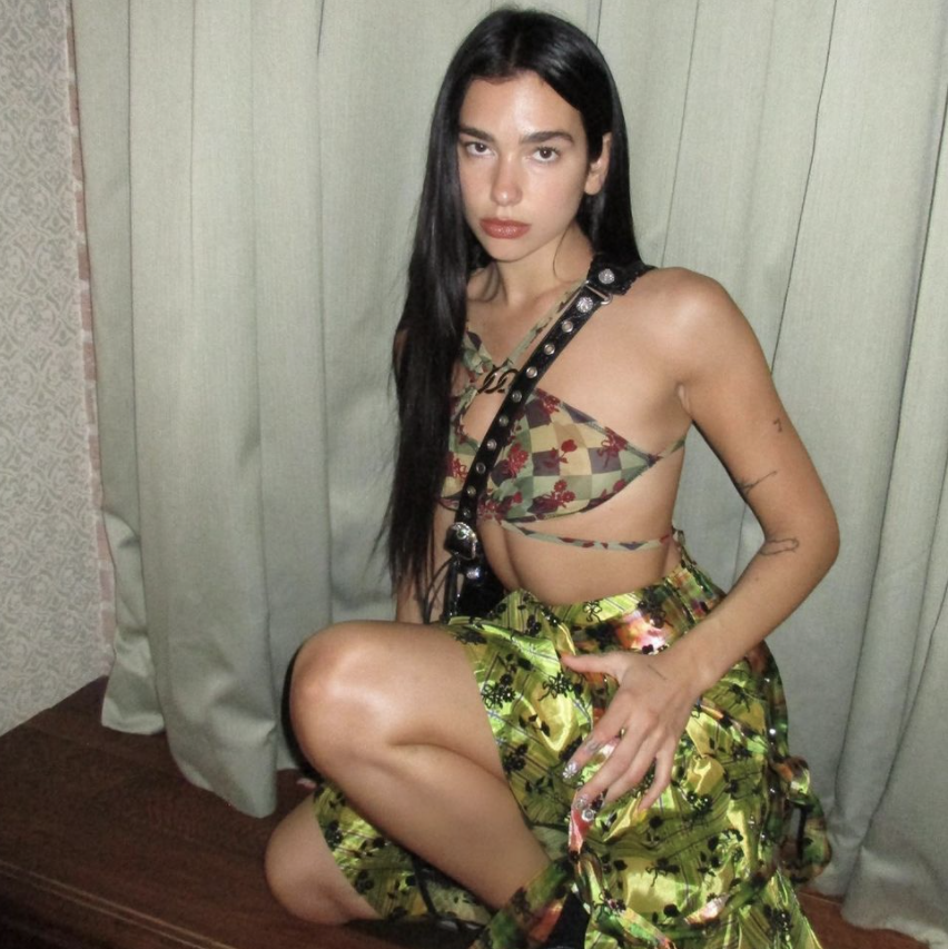 Dua Lipa Pairs Nearly Sheer Bra with the Most Unique Skirt
