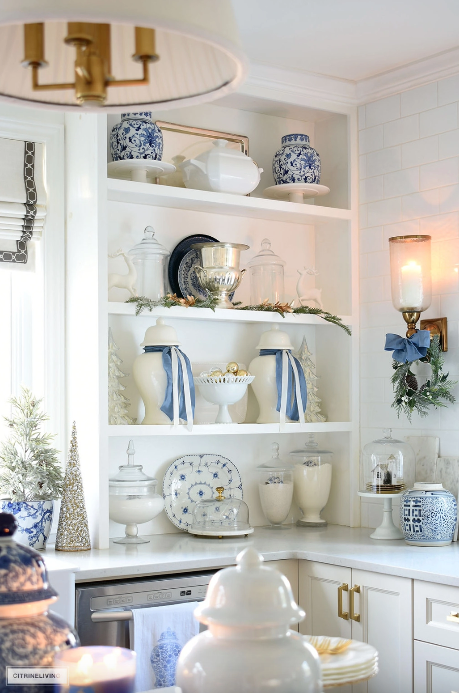 FALL KITCHEN DECOR IN BLUE, WHITE + GOLD - CITRINELIVING