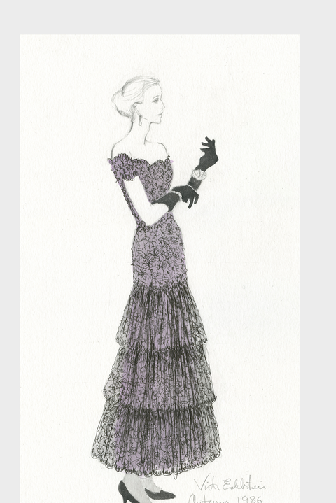 sketch of princess diana in a lace victor edelstein gown