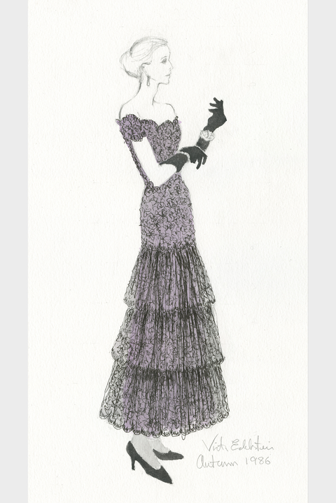 sketch of princess diana in a lace victor edelstein gown