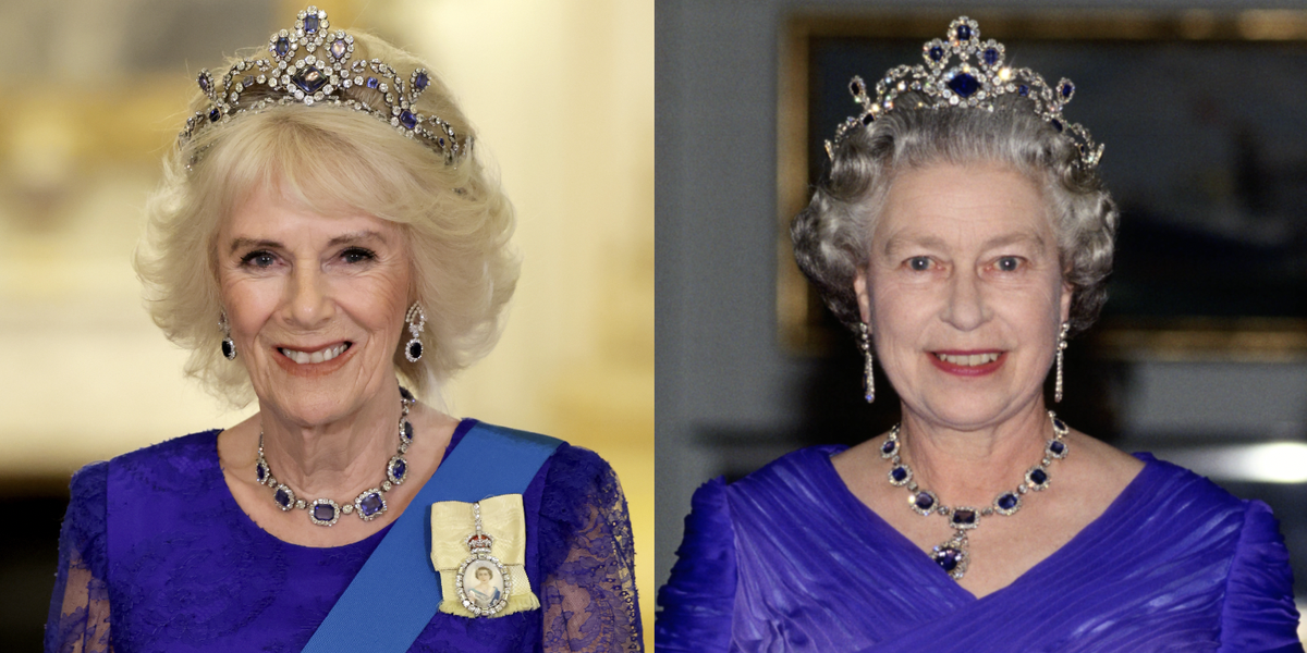 Queen Camilla Wears Queen Elizabeth Sapphire Tiara