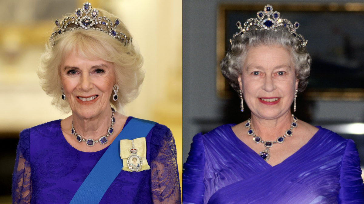 Queen Camilla Wears Queen Elizabeth Sapphire Tiara