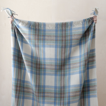 blue and white tartan blanket