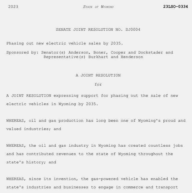 wyoming resolution against evs