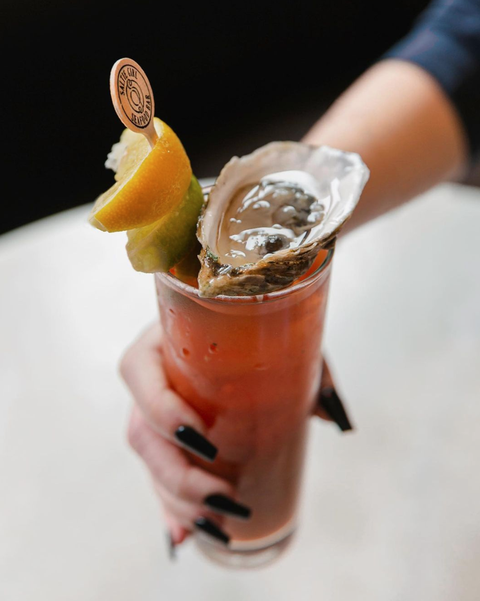 bloody mary cocktail with oysters
