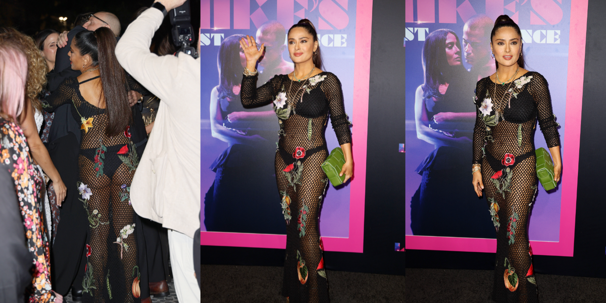 Salma Hayek Wore a Sheer Bikini Coverup Over Underwear to the Premiere of 'Magic Mike's Last Dance' - Yahoo Life