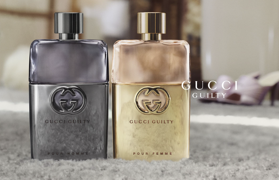 gucci guilty campaign imagery of the fragrance bottles