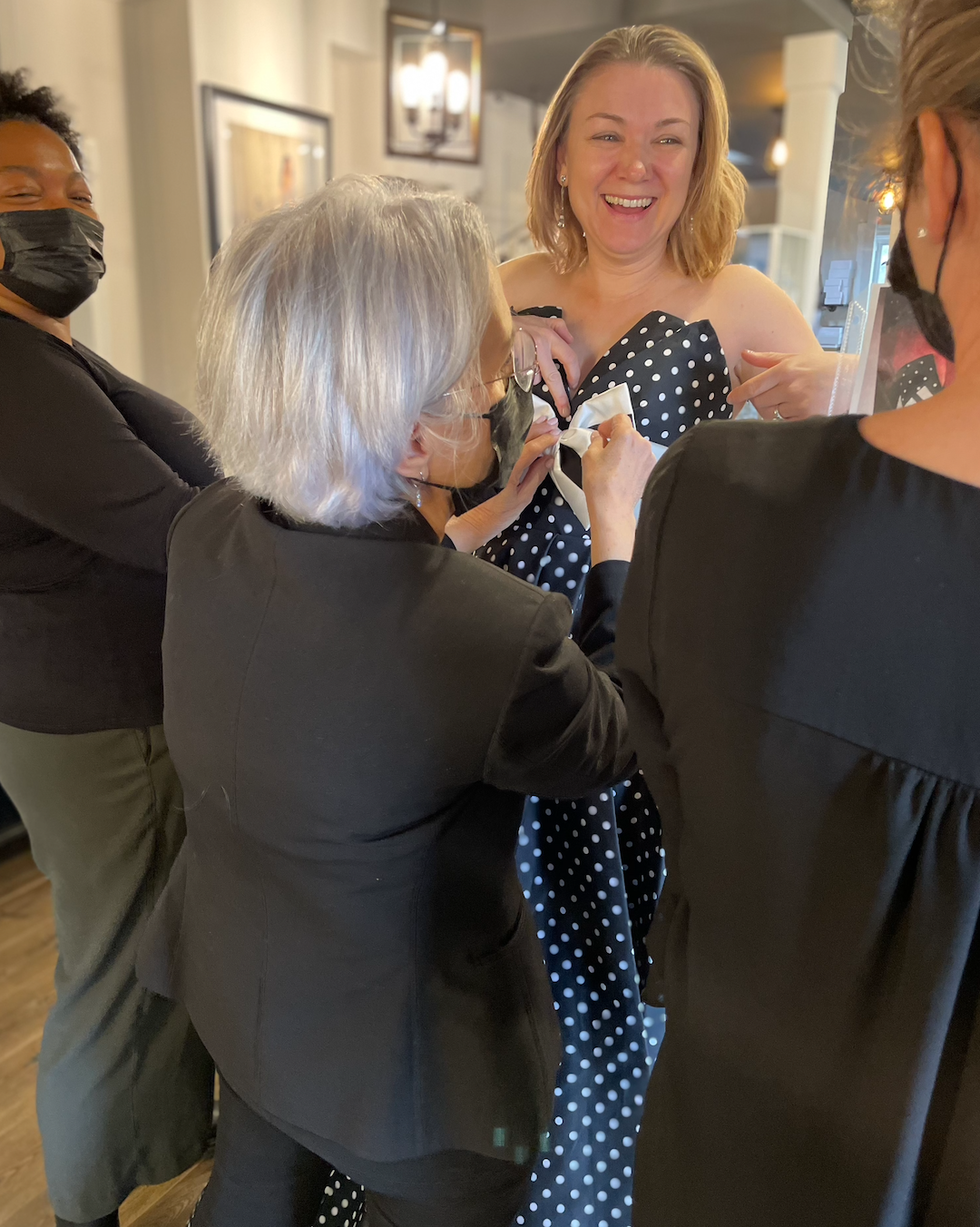 tamara keith at a dress fitting