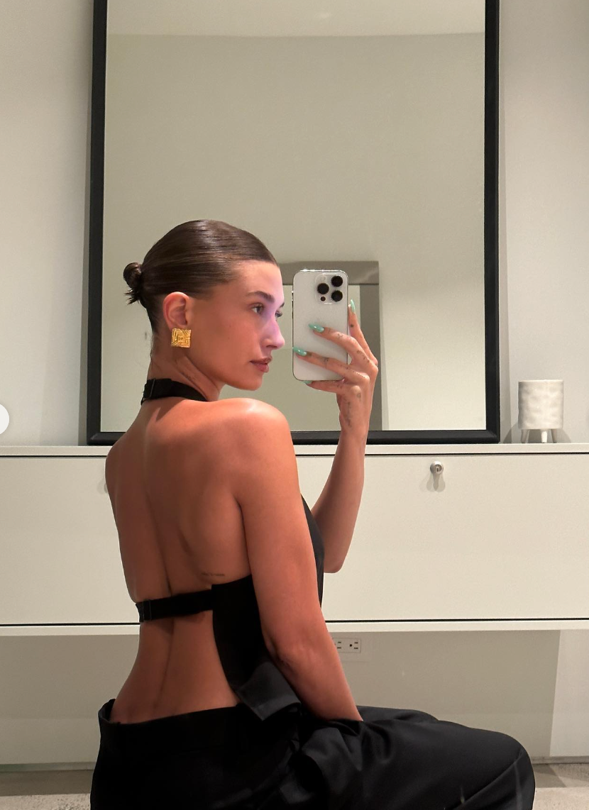 Hailey Bieber's Sleek Halter Top Is Completely Backless