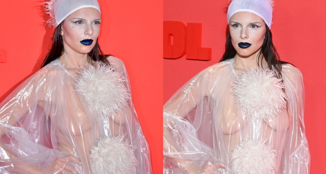 Julia Fox Frees the Nipple in a See-Through Mesh Dress at Paris Fashion Week