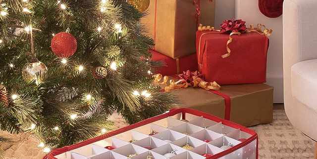 ProPik 4 Pcs Christmas Ornament Storage Boxes with Dividers | 4 Individual Trays Hold 64 Holiday Decoration Balls | Durable Ornaments Organizer