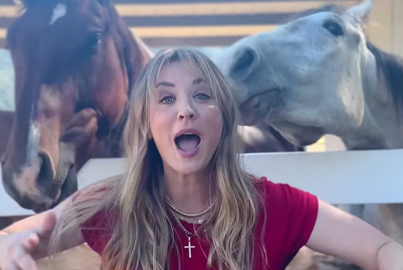 a person with the mouth open in front of a group of horses