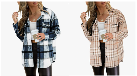 Beaully Women's Flannel Plaid Jacket Long Sleeve Button Down Chest Pocketed  Shir
