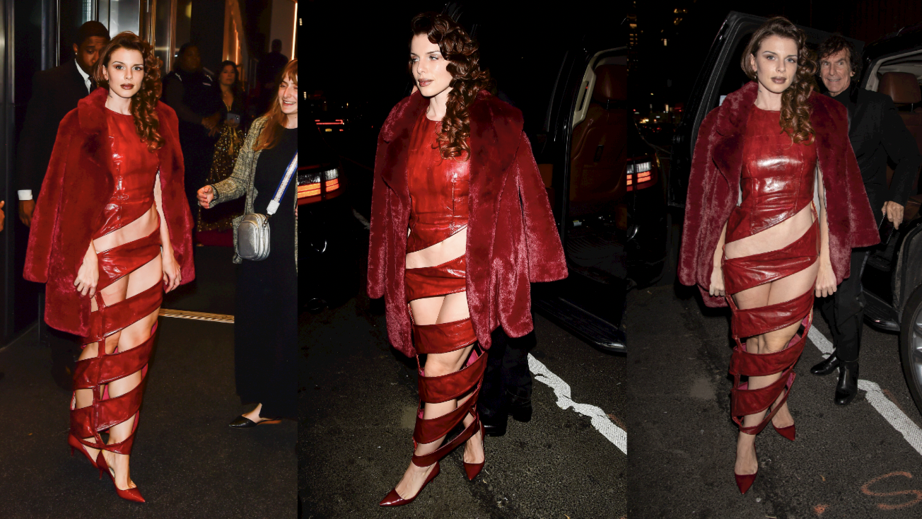 Julia Fox Wears Unraveling Red Leather Dress in NYC