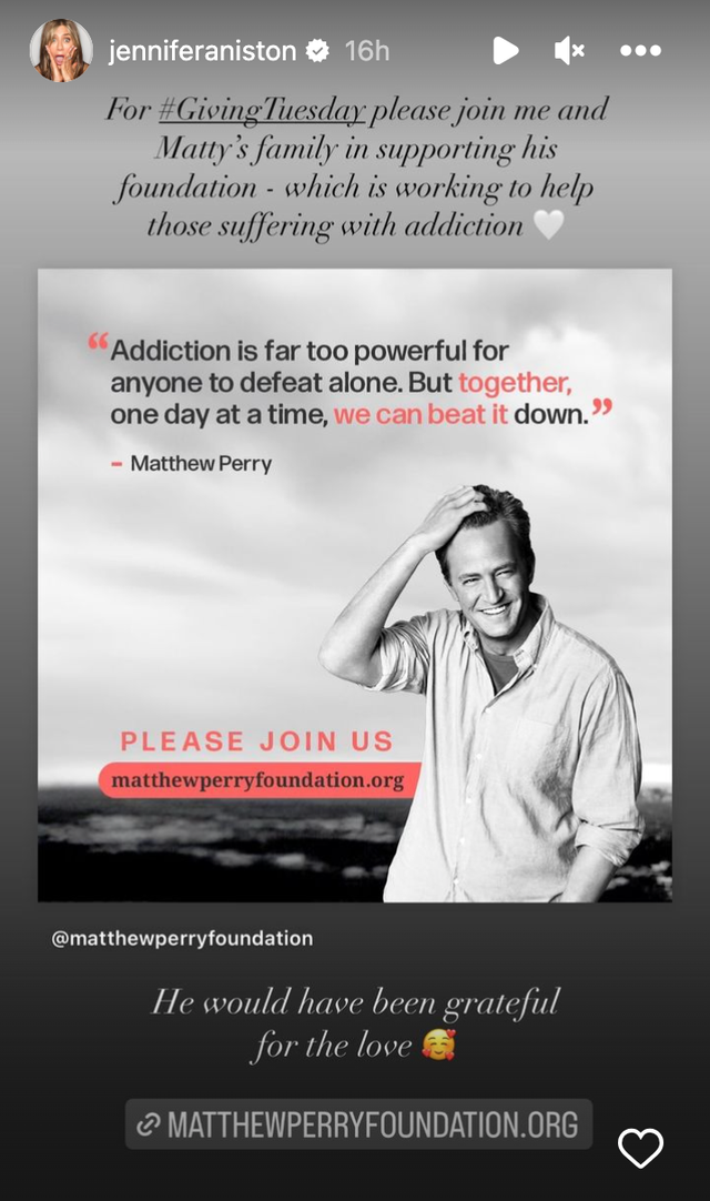 jennifer aniston instagram story matthew perry