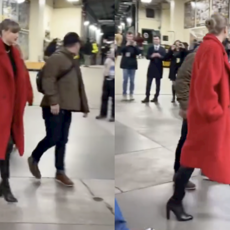 Taylor Swift Showed Up to Support Travis Kelce at the Chiefs Game Wearing a Cherry Red Coat
