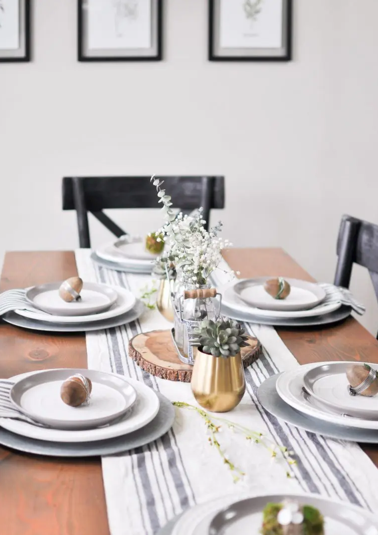 a table with plates and silverware