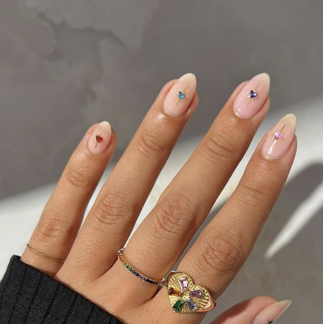 40 Best Wedding Nails 2022 : Nude Nails with Pearls & Rhinestones