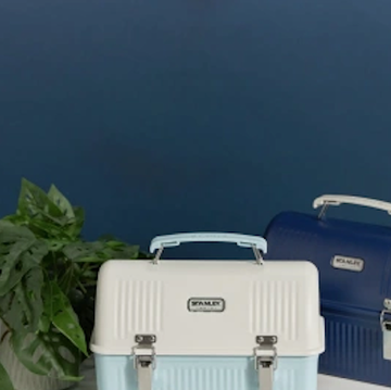 a group of blue suitcases