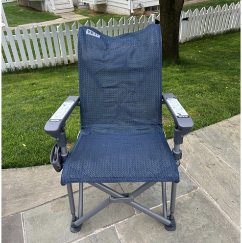 a blue chair on a patio, yeti trailhead camp chair