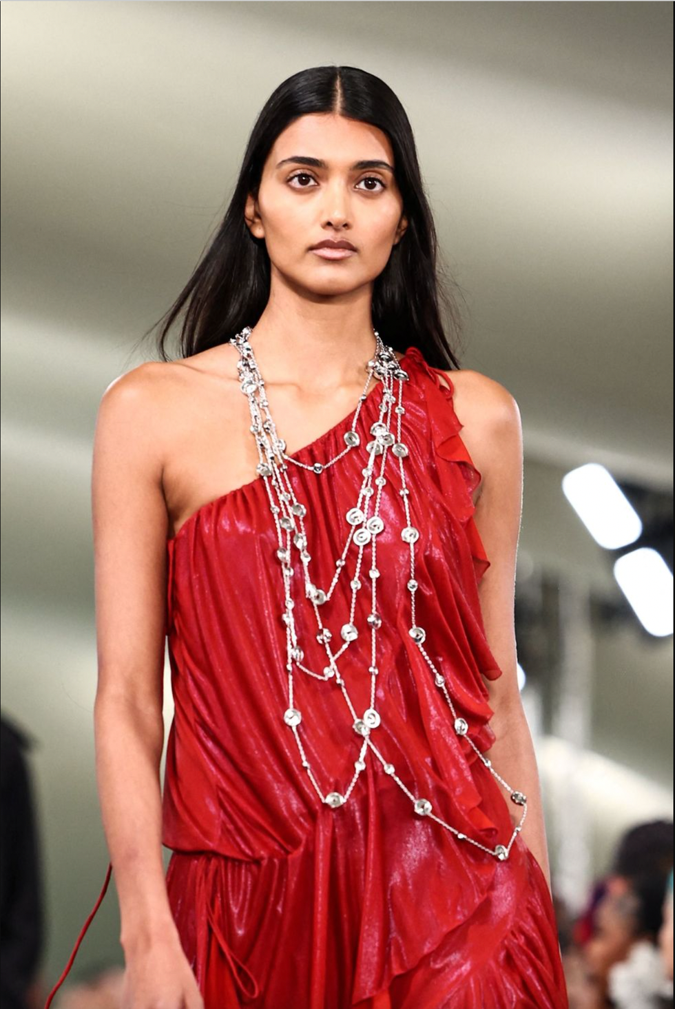 a woman in a red dress