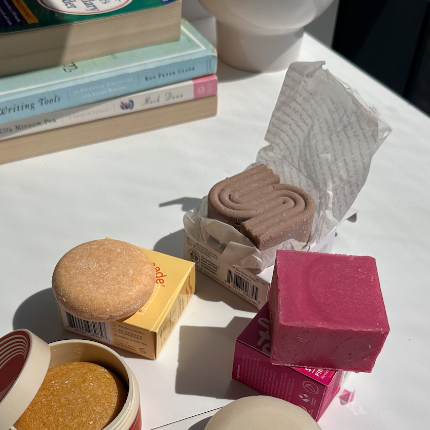 a group of opened shampoo bars on a table