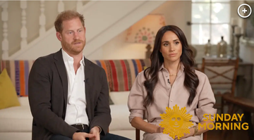 meghan and harry sitting while being interviewed for cbs