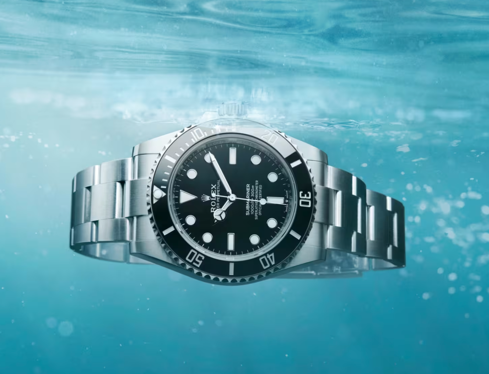 luxury watch submerged in water