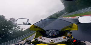 a bike on the nurburgring in the rain