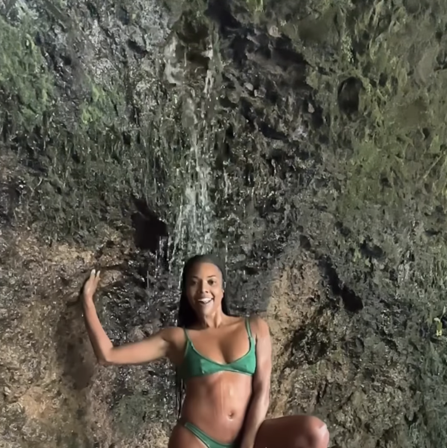 See Gabrielle Union Pose in a Green Bikini Under a Maui Waterfall