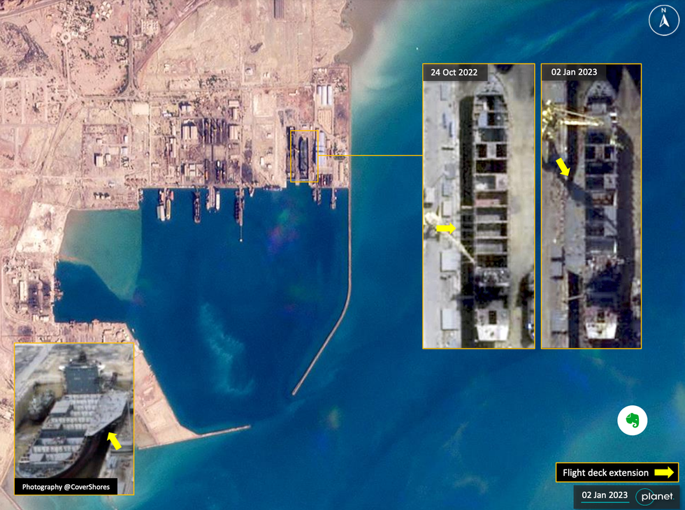 satellite image of iranian aircraft carrier conversion