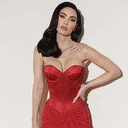 megan fox old hollywood glam red corset gown