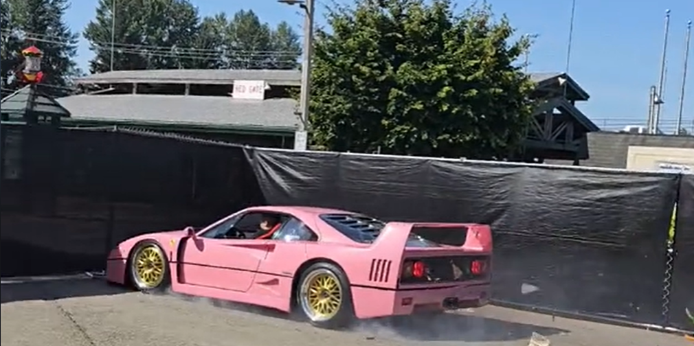 Pink Ferrari F40 Skid Into a Fence on Video