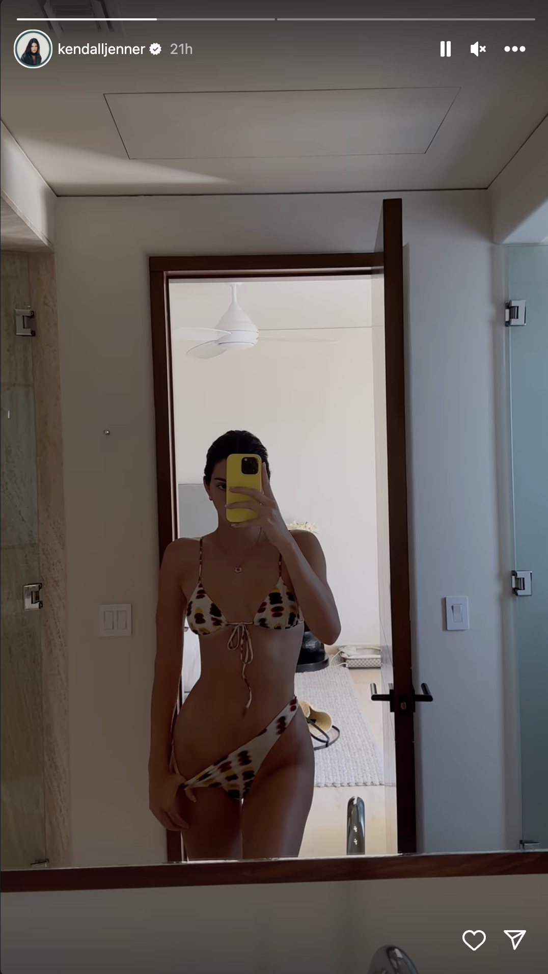 See Kendall Jenner Show Her Tan Lines in a Spotted Tie-Front Bikini image